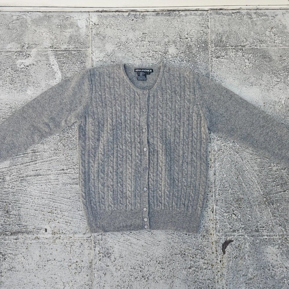 Nina Patrick Women Cardigan Sweater Button Front Gray Lamp Wool Size S - Picture 6 of 9